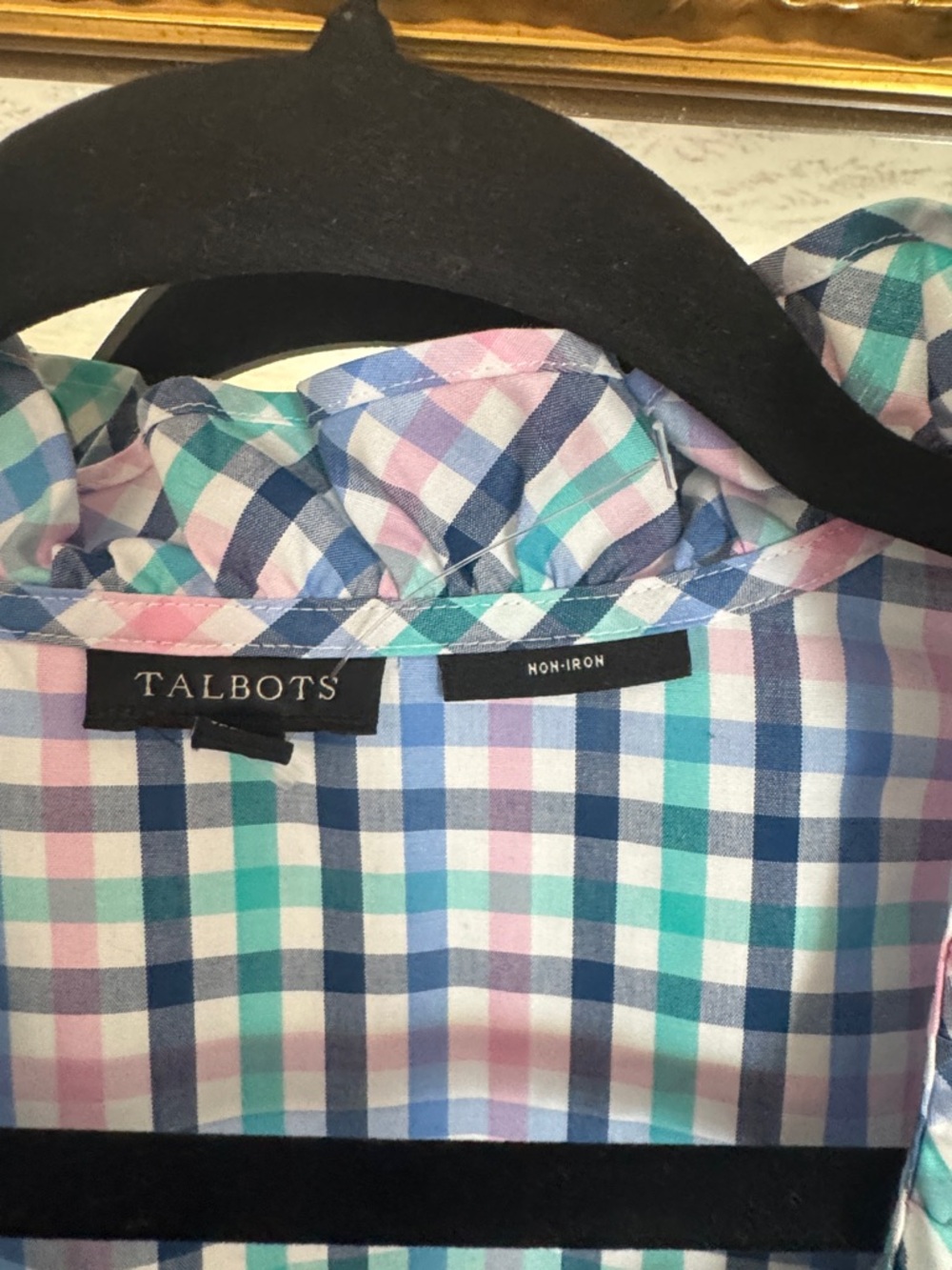 🔥Talbots Multi-Color Plaid Ruffle V-Neck Blouse - Picture 4 of 6